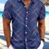 Summer New Men's Striped Feather Casual Beach Short Sleeve Button Shirt