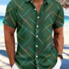 Summer New Men's Striped Feather Casual Beach Short Sleeve Button Shirt