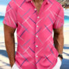 Summer New Men's Striped Feather Casual Beach Short Sleeve Button Shirt