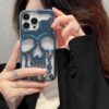 Luxury Plating 3D Skull Phone Case For I-Phone 14 Pro Max 13 12 11 Plus Breathable Glossy Hollow Out Gold Metallic Paint